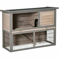 PawHut Rabbit Hutch W/ Removable Tray Openable Top For Indoors & Outdoors Brown