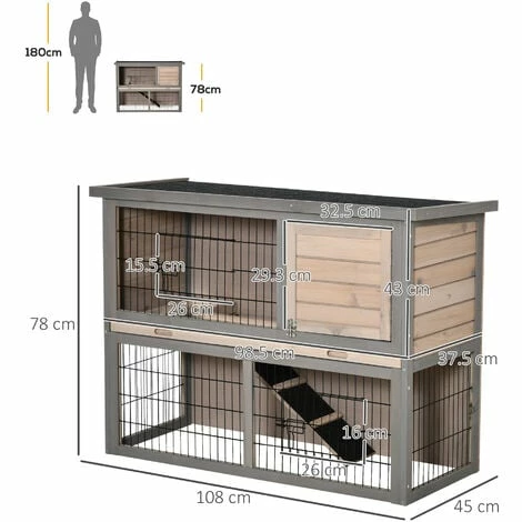 PawHut Rabbit Hutch w/ Removable Tray Openable Top for Indoors & Outdoors Brown PawHut Rabbit Hutch W/ Removable Tray Openable Top For Indoors & Outdoors Brown -PawHut Shop 63681852 2
