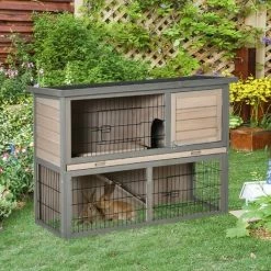 PawHut Rabbit Hutch W/ Removable Tray Openable Top For Indoors & Outdoors Brown 2 PawHut Rabbit Hutch W/ Removable Tray Openable Top For Indoors & Outdoors Brown -PawHut Shop 63681852 3