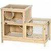 PawHut Two-Tier Wooden Hamster Cage W/ Seesaw, Sliding Tray, Exercise Wheel