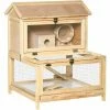 PawHut Wooden Hamster Cage W/ Tray, Running Wheel, Seesaw, Ladder - Natural