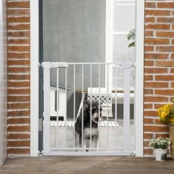 Pawhut Pet Safety Gate Door Barrier Dog Metal Indoor Fence White 75-82cm -PawHut Shop 63681925 3