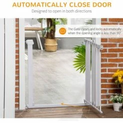 Pawhut Pet Safety Gate Door Barrier Dog Metal Indoor Fence White 75-82cm -PawHut Shop 63681925 5