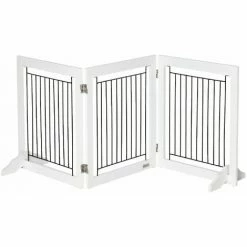PawHut Foldable Wooden Pet Gate W/ 3 Panels 2 Support Feet For Small Dogs White