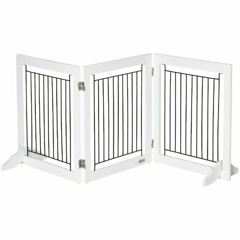 PawHut Foldable Wooden Pet Gate w/ 3 Panels 2 Support Feet for Small Dogs White PawHut Foldable Wooden Pet Gate W/ 3 Panels 2 Support Feet For Small Dogs White -PawHut Shop 63681958 1