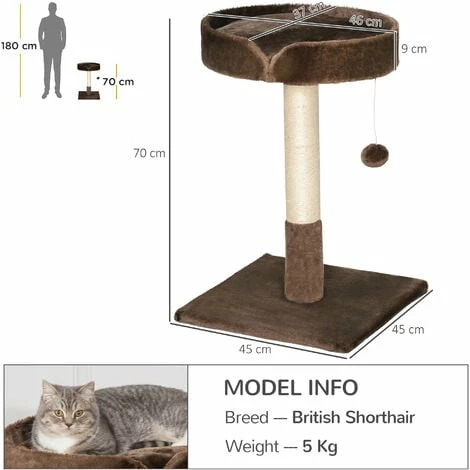 PawHut Small Cat Tree for Indoor Cats W/ Sisal Scratching Post Bed Cushion Toy PawHut Small Cat Tree For Indoor Cats W/ Sisal Scratching Post Bed Cushion Toy -PawHut Shop 63727815 2