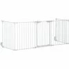 PawHut Pet Safety Gate 5-Panel Playpen Metal Fence W/ Walk Through Door White