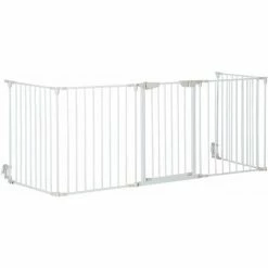 PawHut Pet Safety Gate 5-Panel Playpen Metal Fence W/ Walk Through Door White