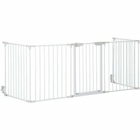 PawHut Pet Safety Gate 5-Panel Playpen Metal Fence W/ Walk Through Door White PawHut Pet Safety Gate 5-Panel Playpen Metal Fence W/ Walk Through Door White -PawHut Shop 64047771 1