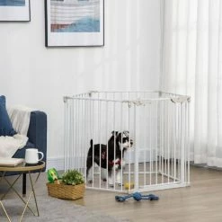 PawHut Pet Safety Gate 5-Panel Playpen Metal Fence W/ Walk Through Door White 2 PawHut Pet Safety Gate 5-Panel Playpen Metal Fence W/ Walk Through Door White -PawHut Shop 64047771 3