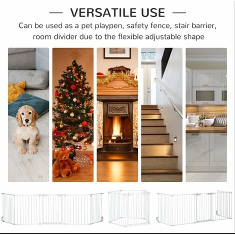 PawHut Pet Safety Gate 5-Panel Playpen Metal Fence W/ Walk Through Door White PawHut Pet Safety Gate 5-Panel Playpen Metal Fence W/ Walk Through Door White -PawHut Shop 64047771 4