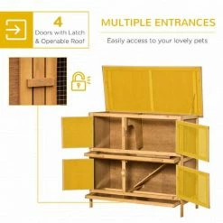 PawHut Double Decker Rabbit Hutch Bunny Cage Pet House Outdoor W/ Tray, Yellow -PawHut Shop 64047772 4
