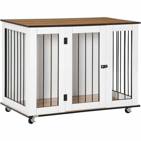 PawHut Dog Crate Furniture End Table w/ Lockable Door, for Large Dogs - White PawHut Dog Crate Furniture End Table W/ Lockable Door, For Large Dogs - White -PawHut Shop 64178396 1