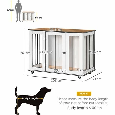 PawHut Dog Crate Furniture End Table w/ Lockable Door, for Large Dogs - White PawHut Dog Crate Furniture End Table W/ Lockable Door, For Large Dogs - White -PawHut Shop 64178396 2