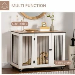 PawHut Dog Crate Furniture End Table W/ Lockable Door, For Large Dogs - White 3 PawHut Dog Crate Furniture End Table W/ Lockable Door, For Large Dogs - White -PawHut Shop 64178396 4