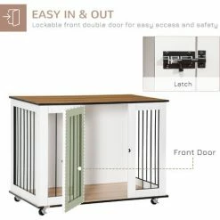 PawHut Dog Crate Furniture End Table W/ Lockable Door, For Large Dogs - White 4 PawHut Dog Crate Furniture End Table W/ Lockable Door, For Large Dogs - White -PawHut Shop 64178396 5