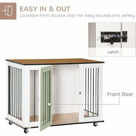 PawHut Dog Crate Furniture End Table w/ Lockable Door, for Large Dogs - White PawHut Dog Crate Furniture End Table W/ Lockable Door, For Large Dogs - White -PawHut Shop 64178396 5