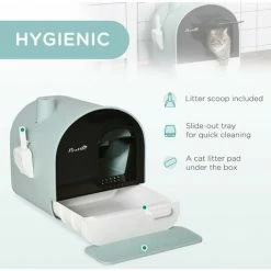 PawHut Cat Litter Box Kitten Litter Tray W/ Lid, Scoop. Filter Flap Door - Green -PawHut Shop 65722402 4