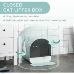 PawHut Cat Litter Box Kitten Litter Tray W/ Lid, Scoop. Filter Flap Door - Green -PawHut Shop 65722402 5