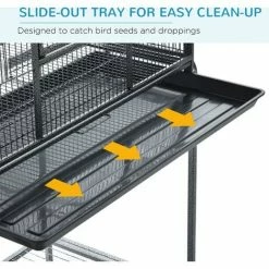 PawHut Rolling Bird Cage W/ Detachable Stand Storage Shelf Wood Perch Food Cup -PawHut Shop 66623634 4