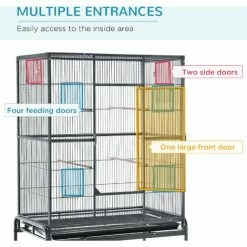 PawHut Rolling Bird Cage W/ Detachable Stand Storage Shelf Wood Perch Food Cup -PawHut Shop 66623634 5