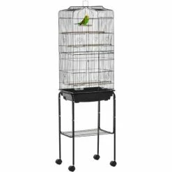 PawHut Bird Cage For Budgie Finch Canary Parakeet W/ Stand Sliding Tray Black