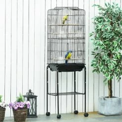 PawHut Bird Cage For Budgie Finch Canary Parakeet W/ Stand Sliding Tray Black -PawHut Shop 66623636 3