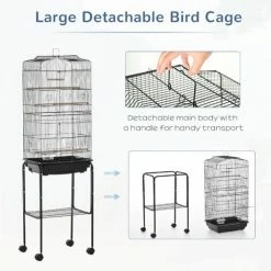 PawHut Bird Cage For Budgie Finch Canary Parakeet W/ Stand Sliding Tray Black -PawHut Shop 66623636 4
