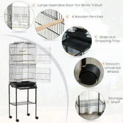 PawHut Bird Cage For Budgie Finch Canary Parakeet W/ Stand Sliding Tray Black -PawHut Shop 66623636 5