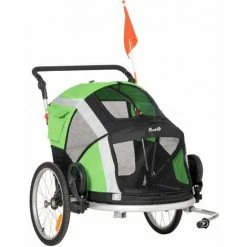 PawHut Two-In-One Dog Bicycle Trailer W/ Safety Leash, Reflectors - Green