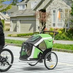 PawHut Two-In-One Dog Bicycle Trailer W/ Safety Leash, Reflectors - Green -PawHut Shop 66950628 3