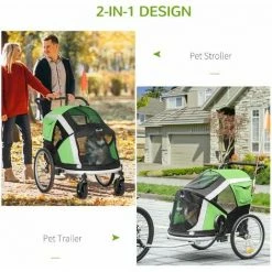 PawHut Two-In-One Dog Bicycle Trailer W/ Safety Leash, Reflectors - Green -PawHut Shop 66950628 4
