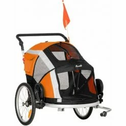 PawHut Two-In-One Dog Bicycle Trailer W/ Safety Leash, Reflectors - Orange