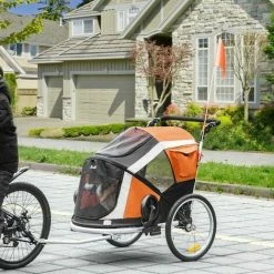 PawHut Two-In-One Dog Bicycle Trailer W/ Safety Leash, Reflectors - Orange -PawHut Shop 66950630 3
