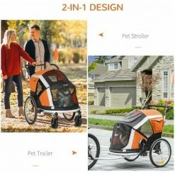 PawHut Two-In-One Dog Bicycle Trailer W/ Safety Leash, Reflectors - Orange -PawHut Shop 66950630 4