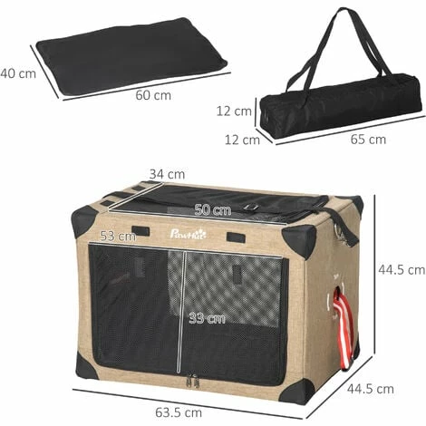 PawHut Collapsible Dog Crate Foldable Pet Carrier for Cats Small Dog 65x45x45cm PawHut Collapsible Dog Crate Foldable Pet Carrier For Cats Small Dog 65x45x45cm -PawHut Shop 67439255 2