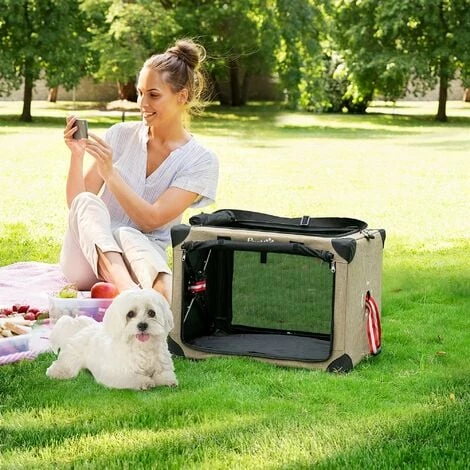 PawHut Collapsible Dog Crate Foldable Pet Carrier for Cats Small Dog 65x45x45cm PawHut Collapsible Dog Crate Foldable Pet Carrier For Cats Small Dog 65x45x45cm -PawHut Shop 67439255 3