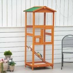 PawHut Wooden Bird Cage Outdoor Aviary For Finches W/ Removable Tray - Orange -PawHut Shop 68960348 3