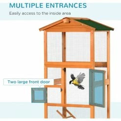 PawHut Wooden Bird Cage Outdoor Aviary For Finches W/ Removable Tray - Orange -PawHut Shop 68960348 5