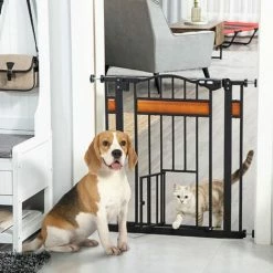 PawHut Dog Gate Pet Safety Gate W/ Cat Door Auto Close Pine Decor 74-80 Cm Wide -PawHut Shop 68980788 3