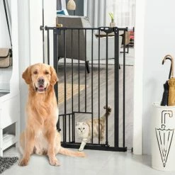PawHut Extra Tall Dog Gate With Cat Door Auto Close For Stairs 74-80 Cm Wide -PawHut Shop 68980797 3