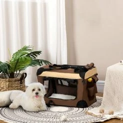 PawHut 51cm Foldable Pet Carrier W/ Cushion For Mini Dogs And Cats - Brown -PawHut Shop 69662179 3