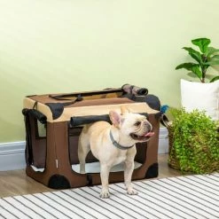 PawHut 60cm Foldable Pet Carrier W/ Cushion For Mini Dogs And Cats - Brown -PawHut Shop 69662186 3