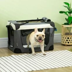 PawHut 60cm Foldable Pet Carrier W/ Cushion, For Mini Dogs And Cats - Grey -PawHut Shop 69662188 3