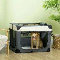 PawHut 91cm Foldable Pet Carrier W/ Cushion, For Large Dogs And Cats - Grey -PawHut Shop 69662205 3