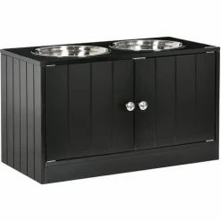 PawHut Raised Dog Bowls For Large Dogs Feeding Station W/ Stand, Storage - Black