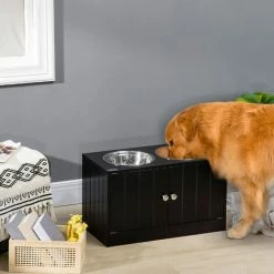 PawHut Raised Dog Bowls For Large Dogs Feeding Station W/ Stand, Storage - Black -PawHut Shop 70251448 3