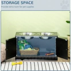 PawHut Raised Dog Bowls For Large Dogs Feeding Station W/ Stand, Storage - Black -PawHut Shop 70251448 5