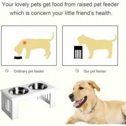 PawHut Stainless Steel Raised Dog Feeding Bowls With Stand For Small Medium Dogs Elevated Twin Pet Bowls Water Food Feeder 58.4L X 30.5W X 25.4H Cm - White -PawHut Shop 7061044 4