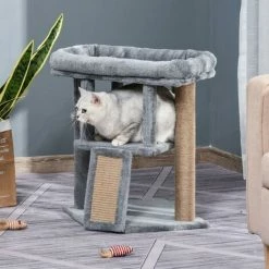 PawHut Cat Tree Activity Centre W/ Scratching Pad, Toy Ball, Cat House - Grey -PawHut Shop 71180831 3